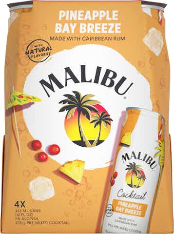 Malibu Ready to Drink Cocktail Pineapple Bay Breeze 355ML 4 pack
